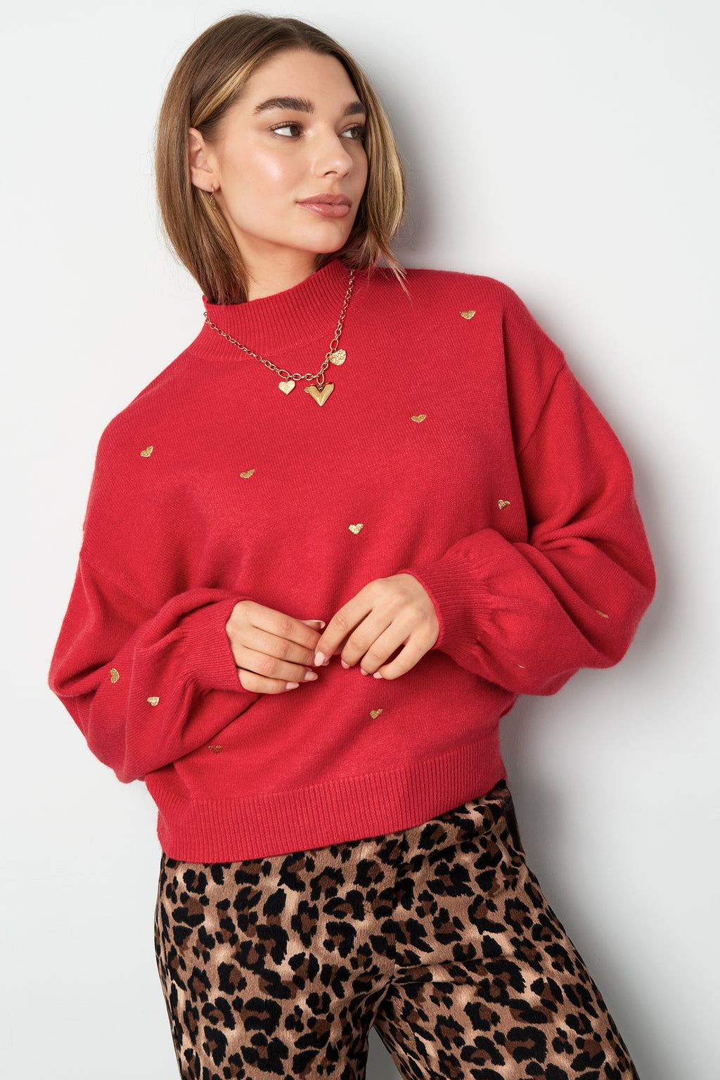 Soft Acrylic Heart Knit Sweater for Fall Winter