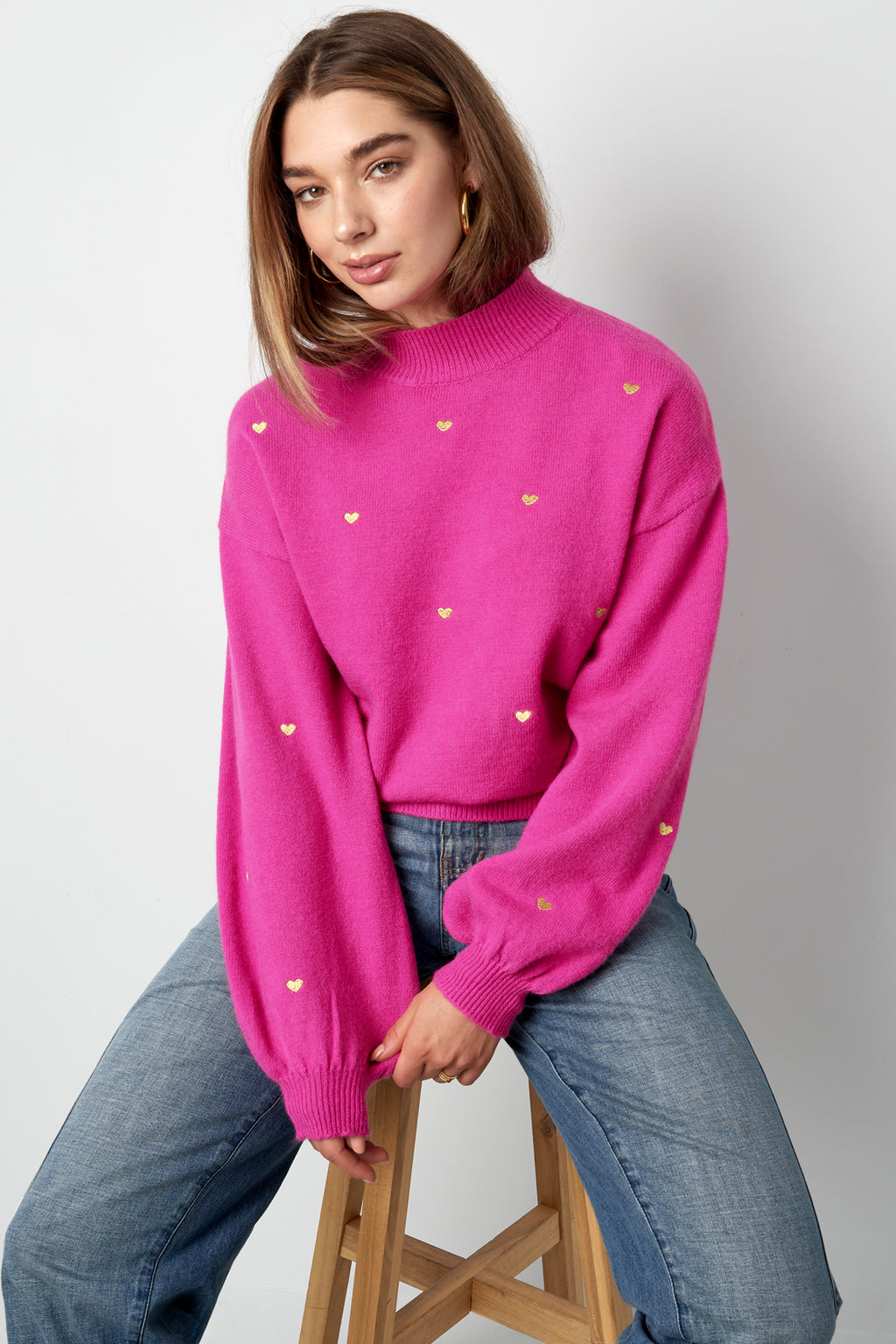 Soft Acrylic Heart Knit Sweater for Fall Winter