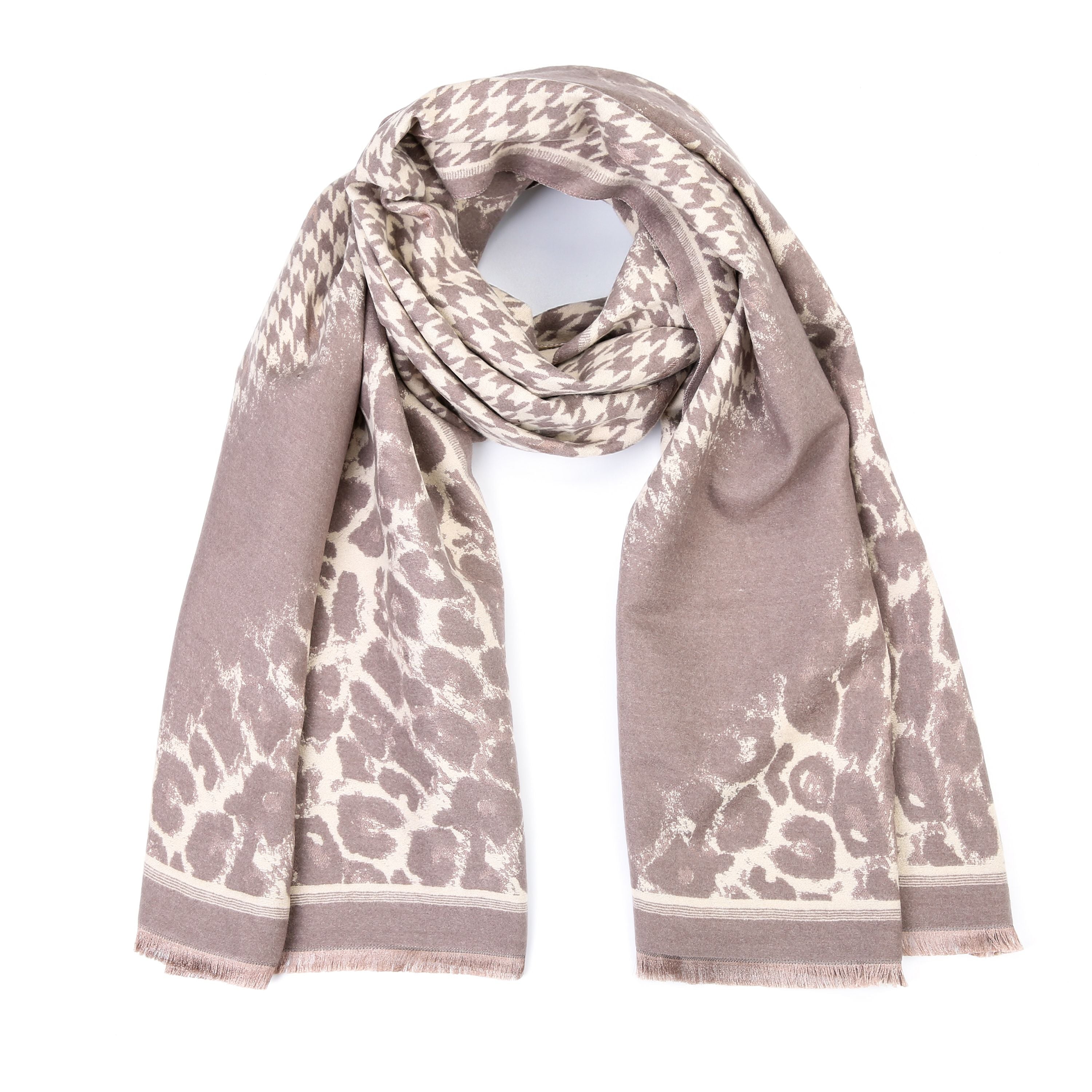 Luxe winter sjaal dieren print - Khaki