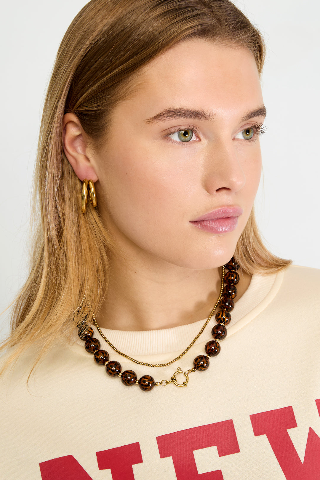 Retro Leopard Print Beaded Necklace for Women