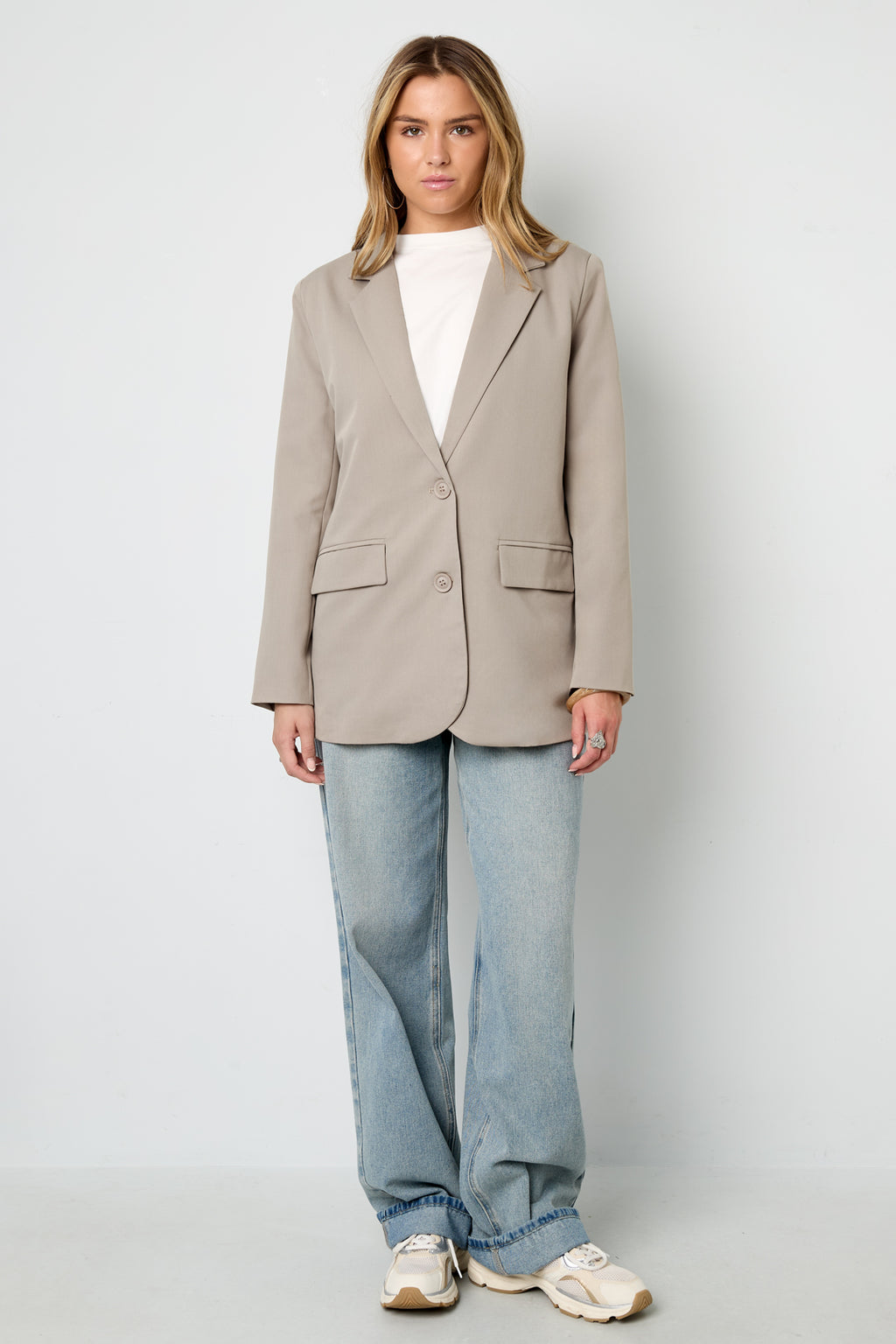 Elegant Khaki & Grey Woven Ladies' Suit Set for Fall/Winter